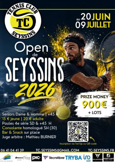Grenoble, tournoi de tennis open du 20 juin au 09 juillet 2026, senior hommes, Grenoble, tournoi de tennis open du 20 juin au 09 juillet 2026, senior dames, senior hommes, +45, consolante, poules+45, consolante, poules, 900 euros espèces de price money